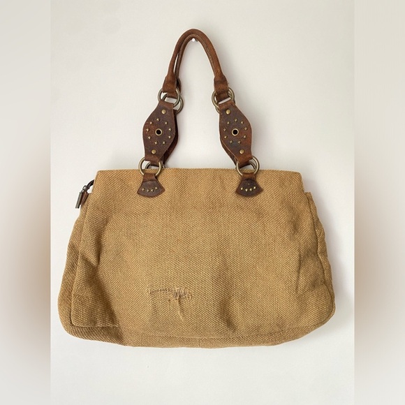 HOBO Bag Women’s Purse Large Leather and Straw Studded Y2K Vintage Oversized - Picture 3 of 10